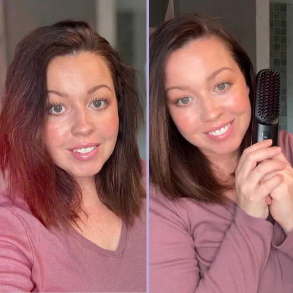 Before and after customer hair styling result